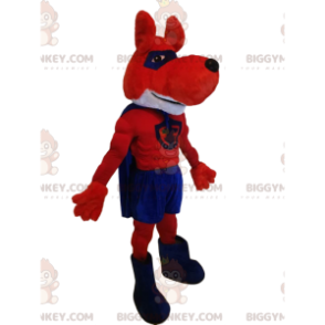BIGGYMONKEY™ Rot-blaues Wolf-Superhelden-Maskottchen-Kostüm -