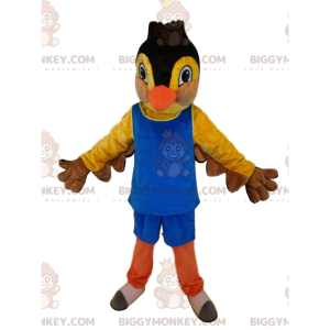 BIGGYMONKEY™ mascot costume of yellow and black bird, in blue