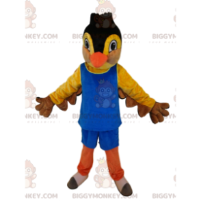 BIGGYMONKEY™ maskotdräkt av gul och svart fågel, i blå