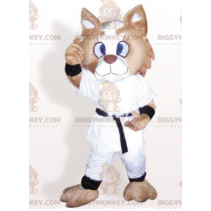Brun och vit katt BIGGYMONKEY™ maskotdräkt klädd i kimono -