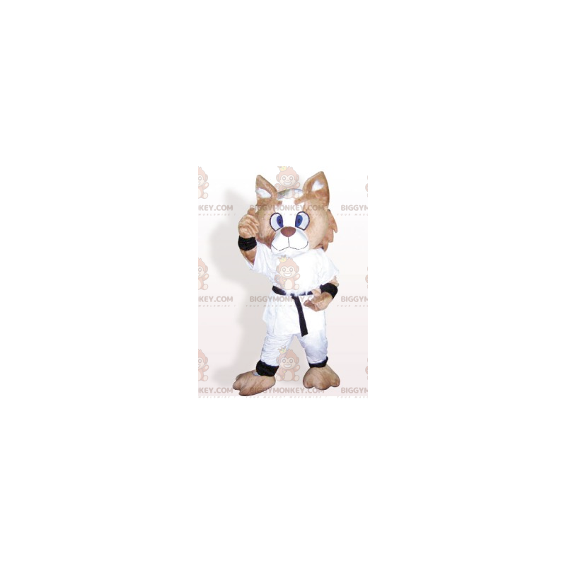 Costume da mascotte BIGGYMONKEY™ gatto marrone e bianco vestito
