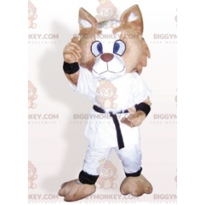 Costume da mascotte BIGGYMONKEY™ gatto marrone e bianco vestito