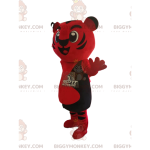 Disfraz de mascota BIGGYMONKEY™ de tigre rojo y negro muy feliz