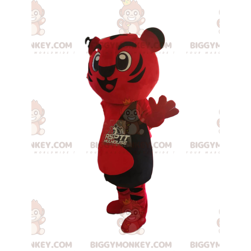 Very Happy Red and Black Tiger BIGGYMONKEY™ Mascot Costume –