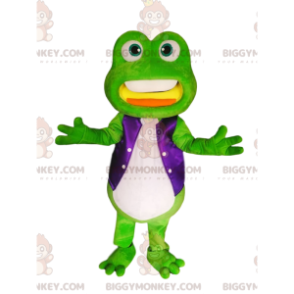 Green Frog BIGGYMONKEY™ Mascot Costume with Purple Satin Jacket