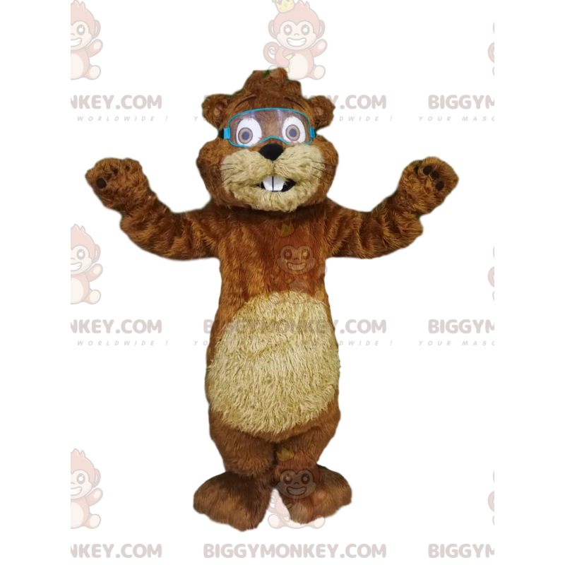 Disfraz de mascota de adorable castor BIGGYMONKEY™ con gafas -