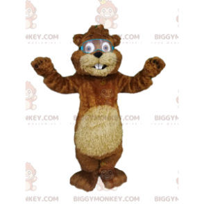 Traje de mascote adorável castor BIGGYMONKEY™ com óculos de