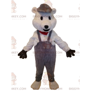 Polar Bear BIGGYMONKEY™ Mascot Costume with Gray Overalls -