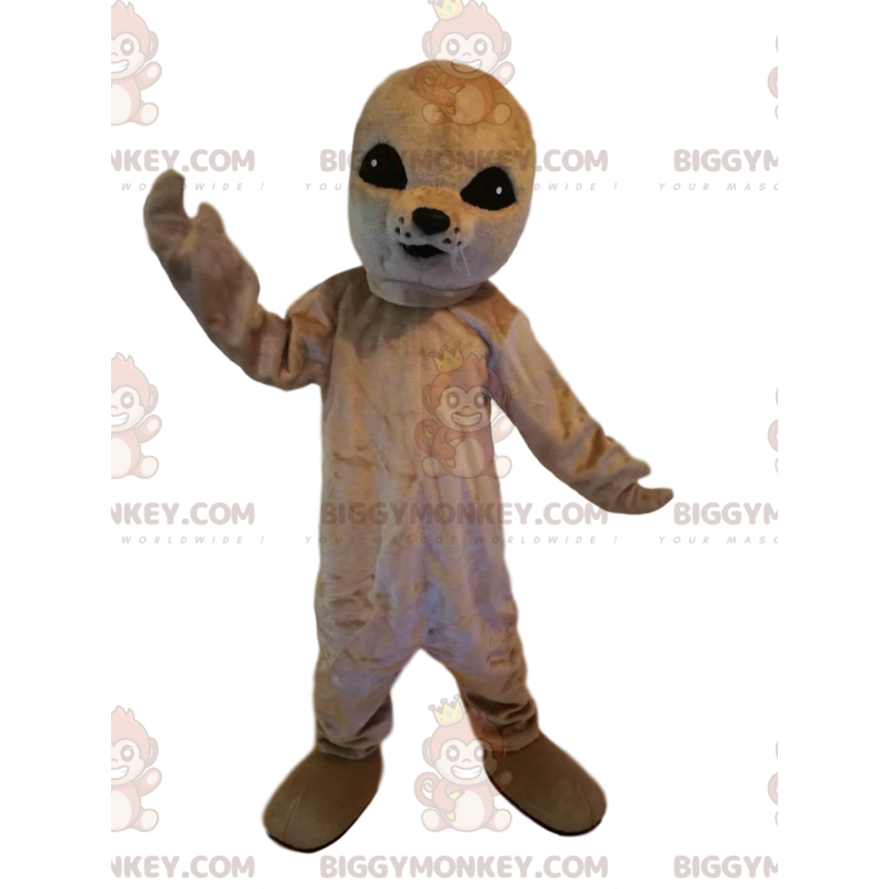 Traje de mascote BIGGYMONKEY™ Selo cinza com grandes olhos