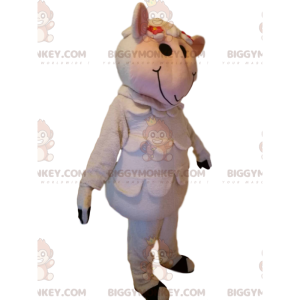 Traje de mascote BIGGYMONKEY™ de ovelha branca engraçada e