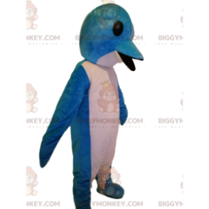 Super rolig vit och blå delfin BIGGYMONKEY™ maskotdräkt -