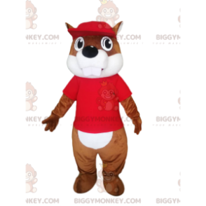 Beaver BIGGYMONKEY™ Costume da mascotte con maglia rossa e