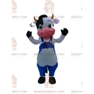 Mustavalkoinen lehmän BIGGYMONKEY™ maskottiasu sinisillä