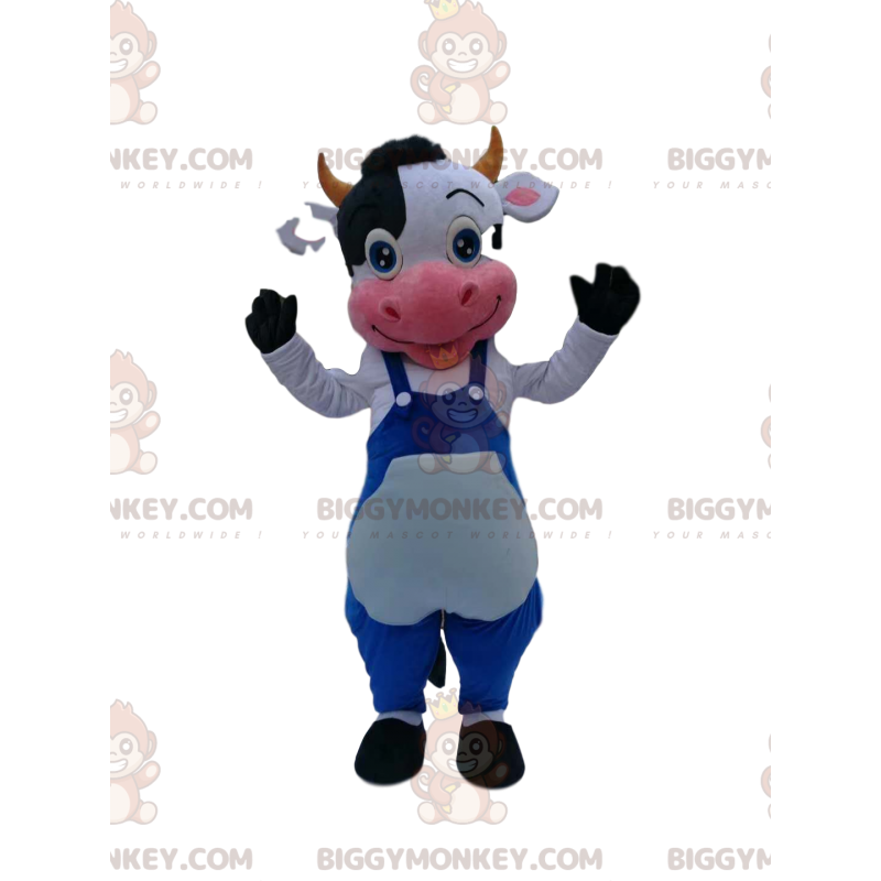 Czarno-biały kostium maskotki krowy BIGGYMONKEY™ z niebieskim