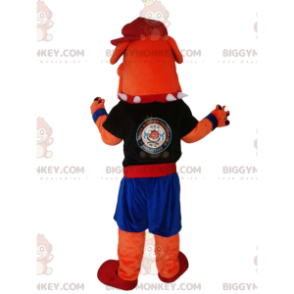 BIGGYMONKEY™ Πορτοκαλί στολή μασκότ με μπάλα-σκύλο με αθλητικά