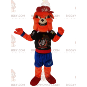 BIGGYMONKEY™ Orange Ball-Dog Mascot Costume In Sportswear -