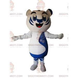 BIGGYMONKEY™ Mascottekostuum van witte en blauwe tijger met