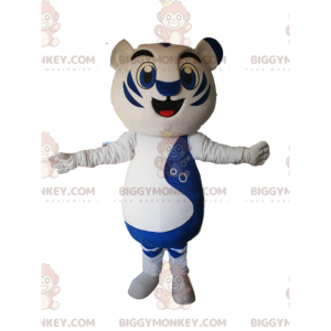 BIGGYMONKEY™ Maskottchen-Kostüm aus weißem und blauem Tiger mit