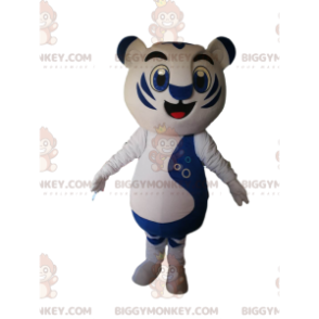 Traje de mascote BIGGYMONKEY™ de tigre branco e azul com