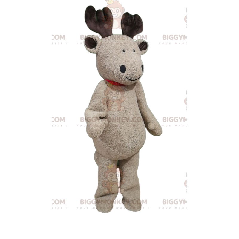 Costume de mascotte BIGGYMONKEY™ de renne beige avec un sourire