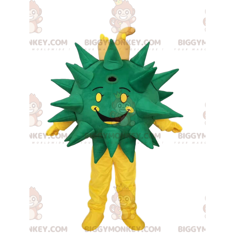 Smiling Green and Yellow Virus BIGGYMONKEY™ Mascot Costume.