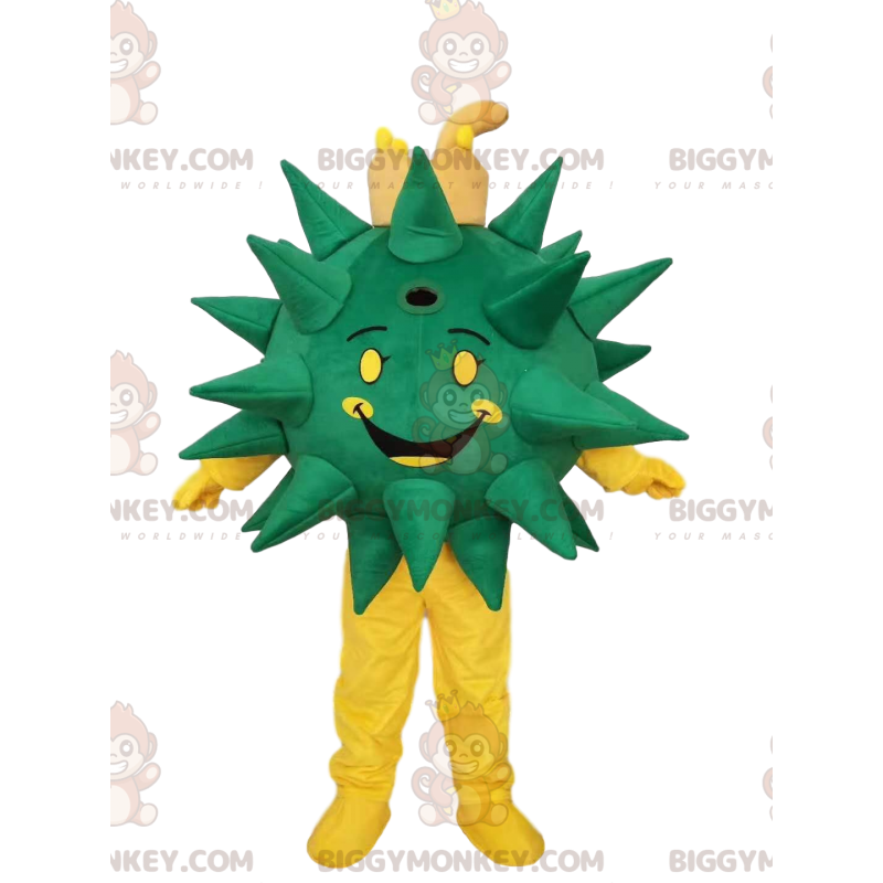 Traje de mascote BIGGYMONKEY™ com vírus verde e amarelo