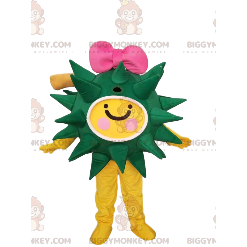 Traje de mascote BIGGYMONKEY™ Virus verde e amarelo com gravata