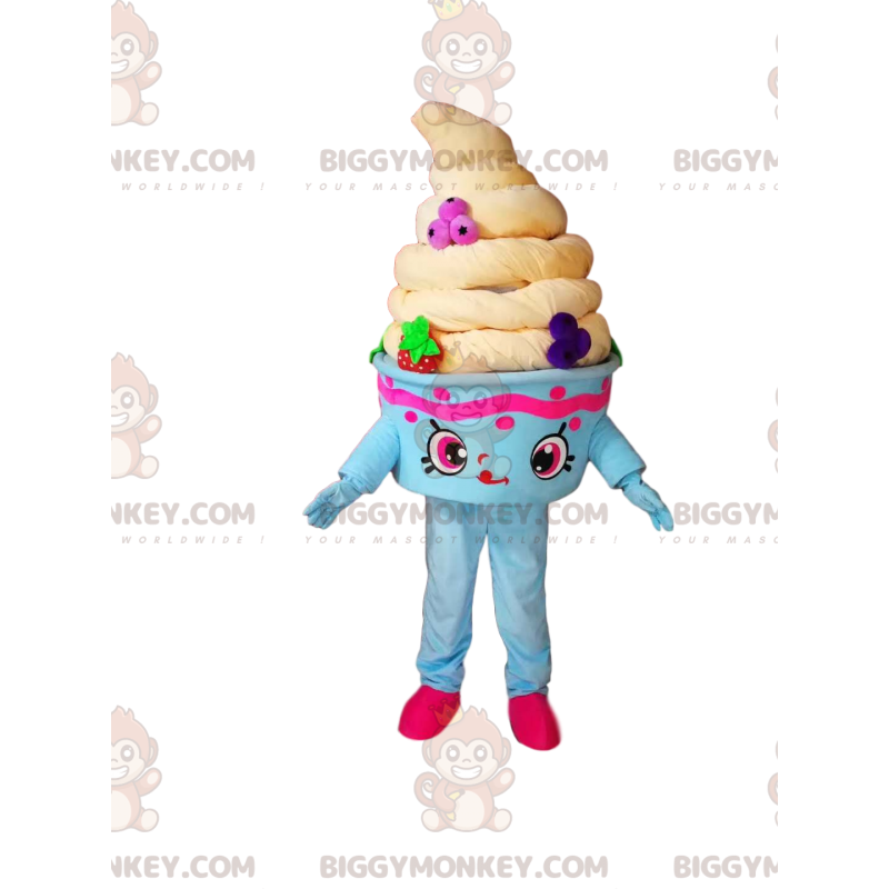 Disfraz de mascota BIGGYMONKEY™ con taza de helado azul y