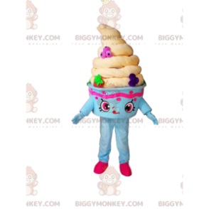 Disfraz de mascota BIGGYMONKEY™ con taza de helado azul y