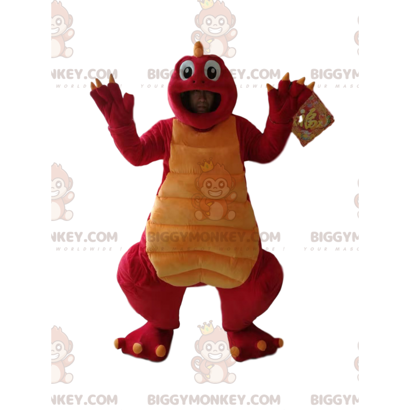 Rød og gul sjov dinosaur BIGGYMONKEY™ maskotkostume -