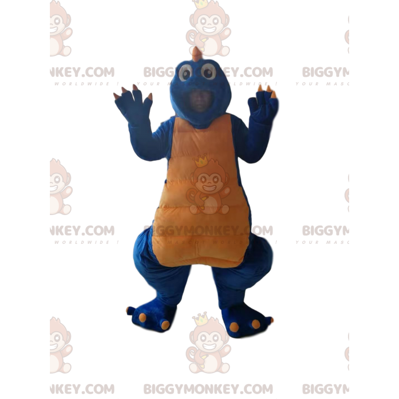 Blau-gelbes Dinosaurier-BIGGYMONKEY™-Maskottchen-Kostüm -