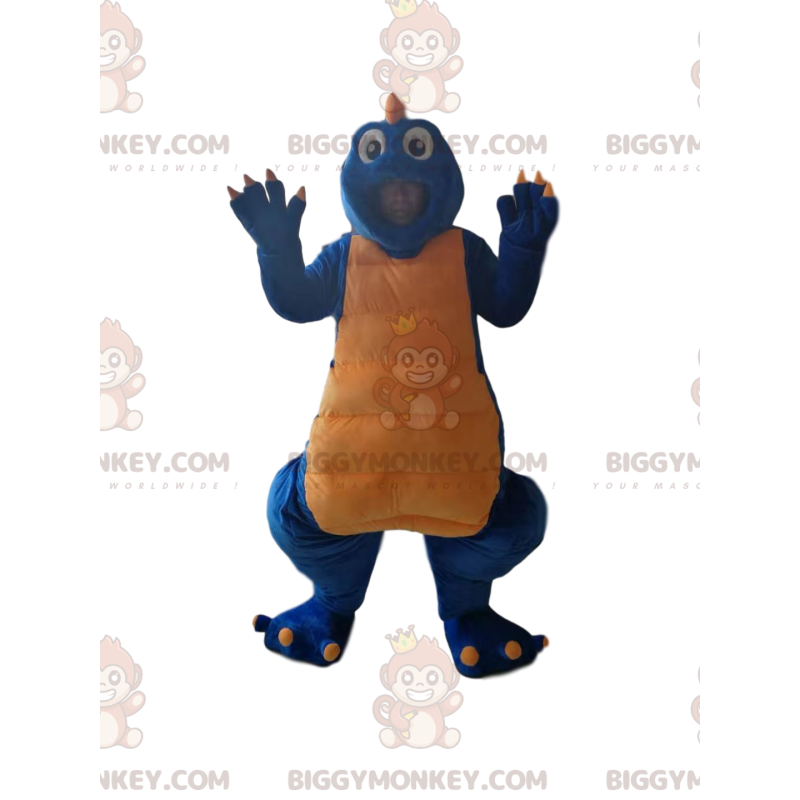 Blauwe en gele dinosaurus BIGGYMONKEY™ mascottekostuum -