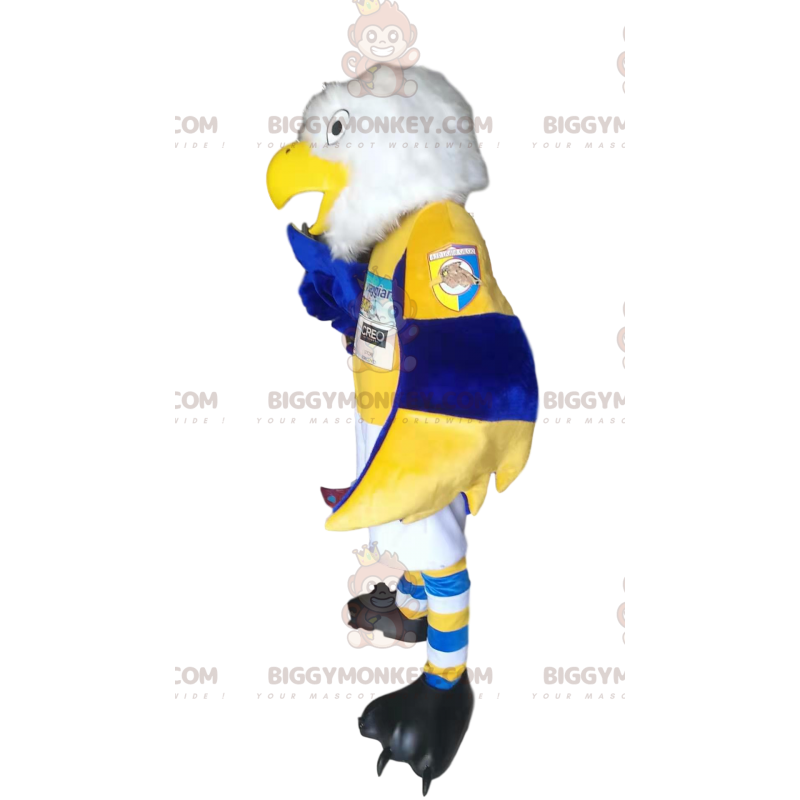 Bílý kostým maskota Golden Eagle BIGGYMONKEY™ v modrém a žlutém