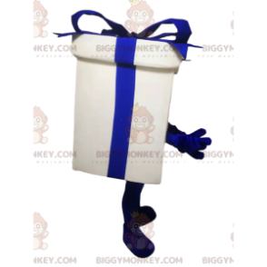 Weißes und blaues Geschenkpaket BIGGYMONKEY™ Maskottchenkostüm