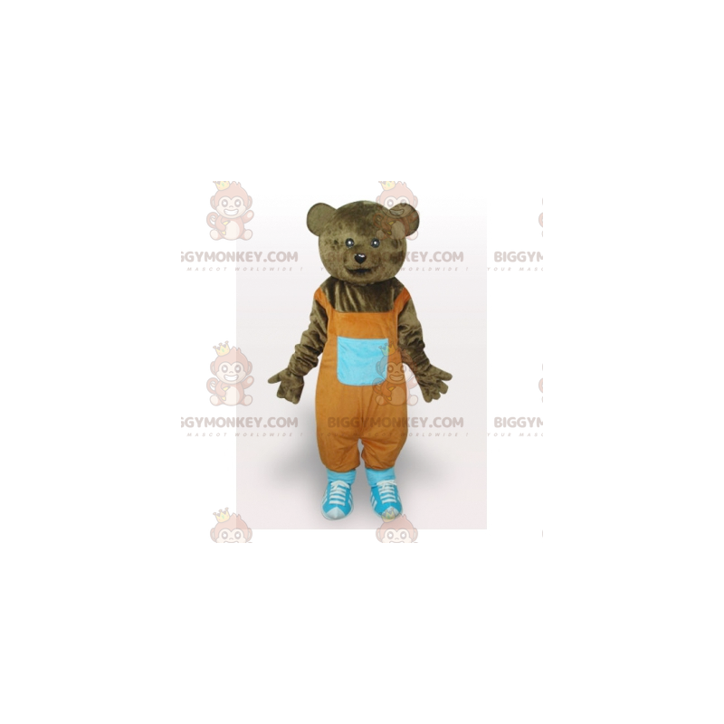 Brown Bear BIGGYMONKEY™ maskottiasu oransseilla haalareilla -