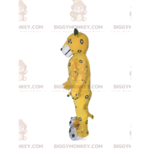 BIGGYMONKEY™ maskottiasu, keltainen leopardi harmailla täplillä