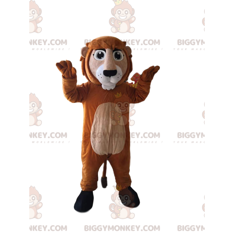Brun og solbrun løve BIGGYMONKEY™ maskotkostume. løve kostume -