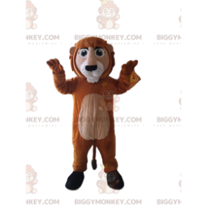 Traje de mascote BIGGYMONKEY™ de leão marrom e bronzeado.