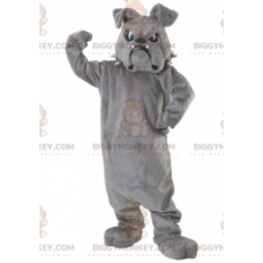 Traje de mascote BIGGYMONKEY™ Bulldog cinza com olhos azuis –