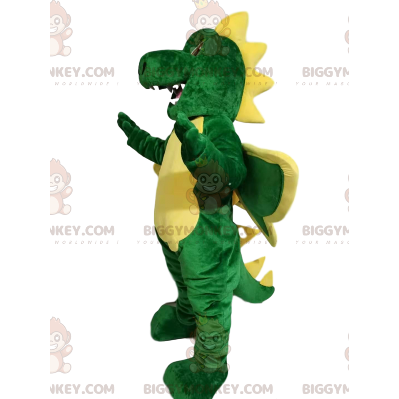 Costume mascotte BIGGYMONKEY™ drago divertente verde e giallo -
