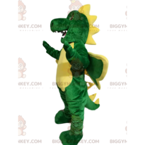 Costume mascotte BIGGYMONKEY™ drago divertente verde e giallo -