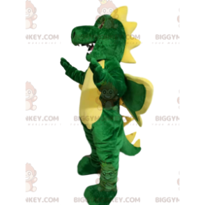 Grün-gelbes lustiges Drachen-BIGGYMONKEY™-Maskottchen-Kostüm -