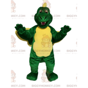 Costume mascotte BIGGYMONKEY™ drago divertente verde e giallo -