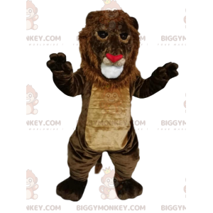 Costume de mascotte BIGGYMONKEY™ de lion marron avec un nez en