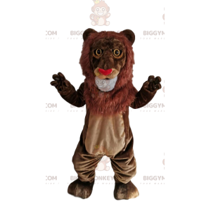 Costume de mascotte BIGGYMONKEY™ de lion marron avec un nez en