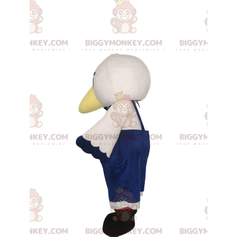 BIGGYMONKEY™ lille hvid fugl-maskotkostume med blå overalls -