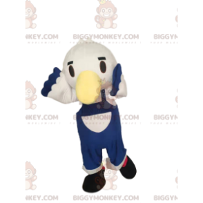 BIGGYMONKEY™ Costume da mascotte uccellino bianco con tuta blu