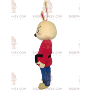 Kanin BIGGYMONKEY™ maskotdräkt med svart bälte - BiggyMonkey
