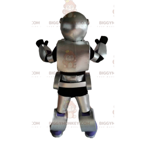 Traje de mascote de robô BIGGYMONKEY™ cinza e preto. fantasia