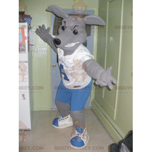 BIGGYMONKEY™ Costume da mascotte di canguro grigio in abito blu